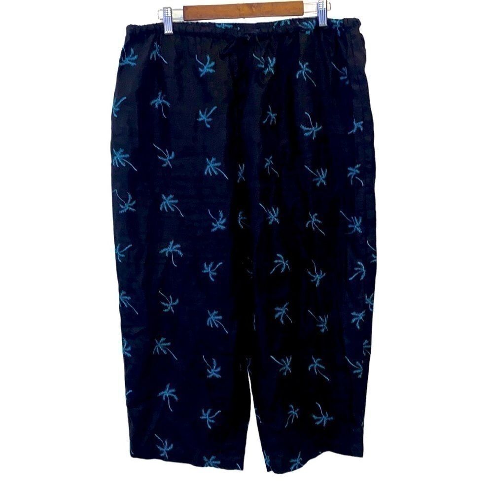 Dressbarn Palm Tree 100% Linen Black Cropped Pants 18W